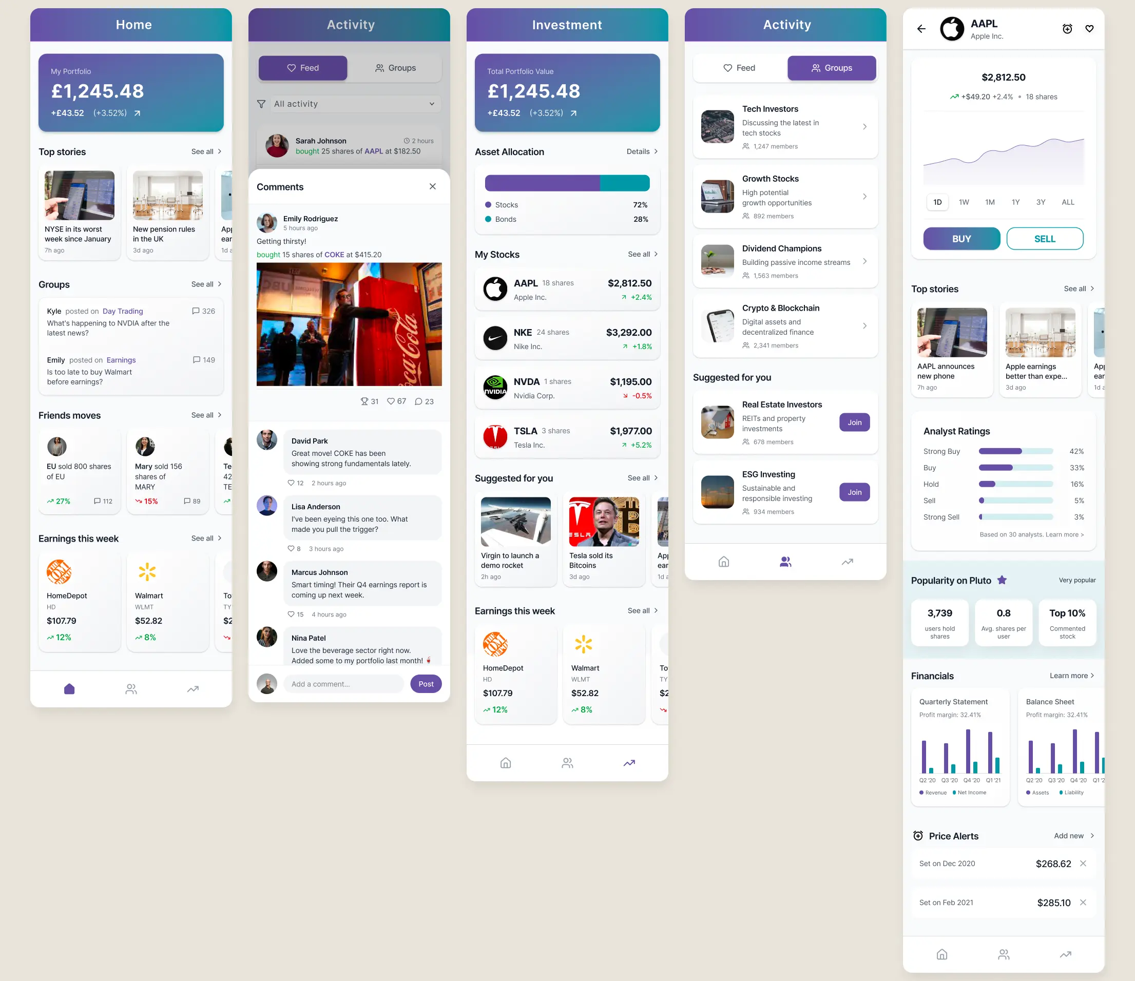 Pluto — final UI complete screens